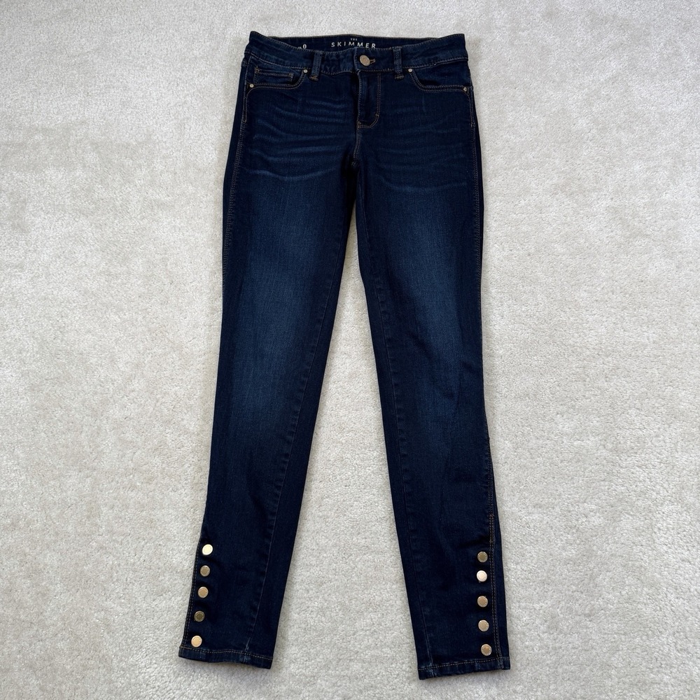 White House Black Market Skimmer Jeans Womens 0 Blue Dark Wash Snap Ankle